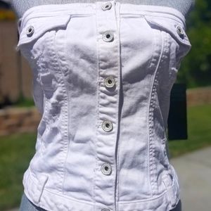 GUESS Strapless White Jean Top